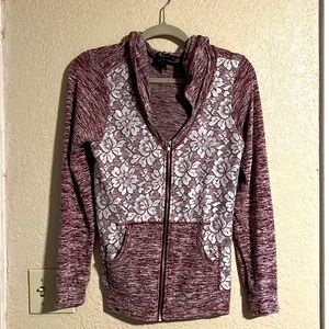 Miss Chievous Women’s Small Hooded Maroon and White Jacket